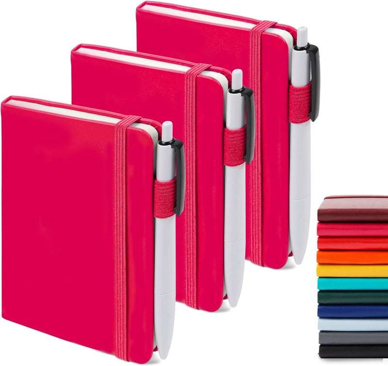 Feela 3 Pack Pocket Small Notebook Journals, Mini Cute Memo Notepad Hardcover College Ruled Lined Journals with Pen Holder for Women Girls Office School, with 3 Black Pens, 3.5”x 5.5”, A6, Berry - Image 1